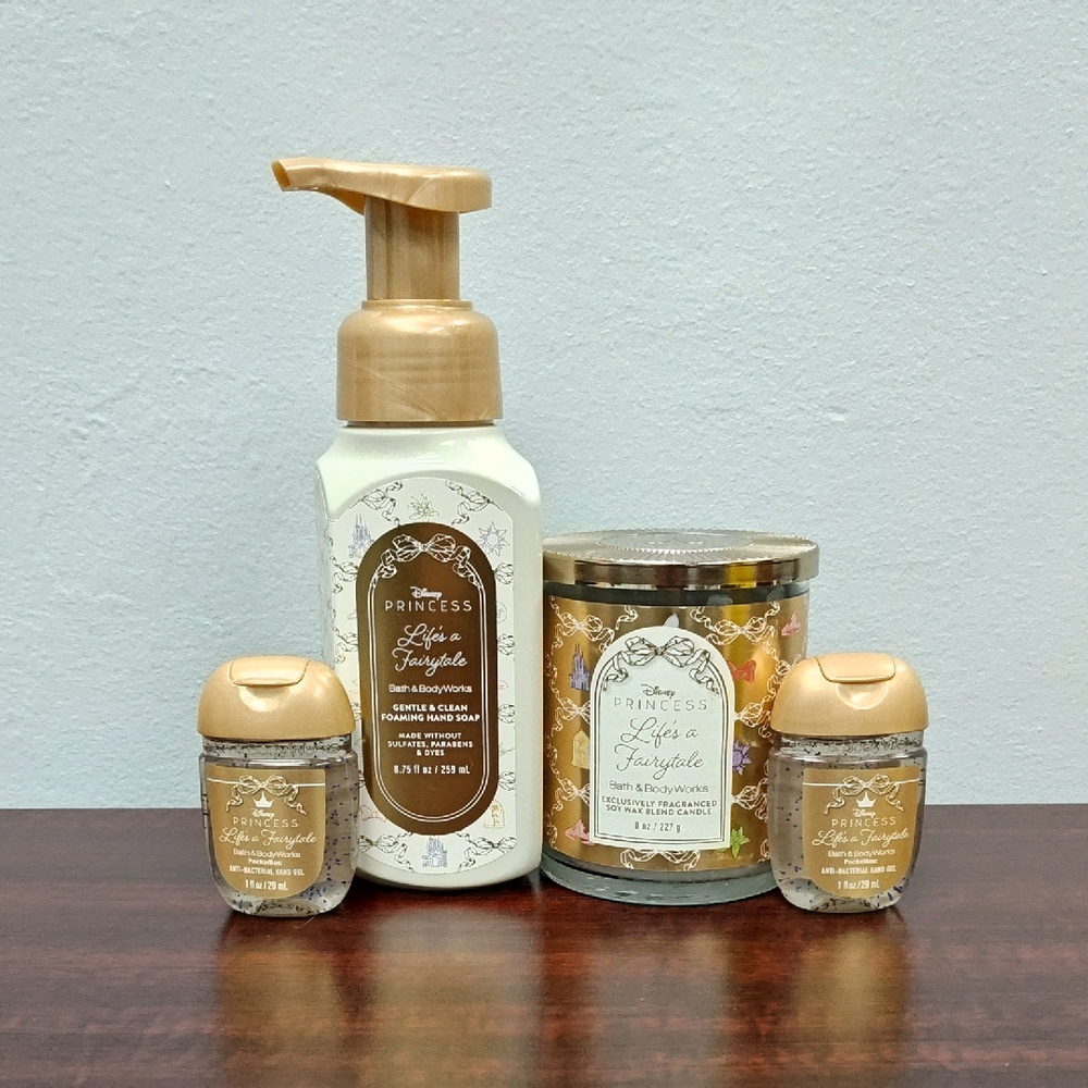 Bath & Body Works LIFE'S A FAIRYTALE 4 Piece Pocketbacs, Soap & Candle Bundle